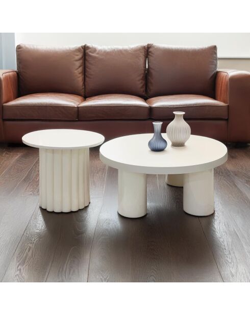 2 Couchtische mit cremefarbenem Standfuß im Storia-Säulenstil