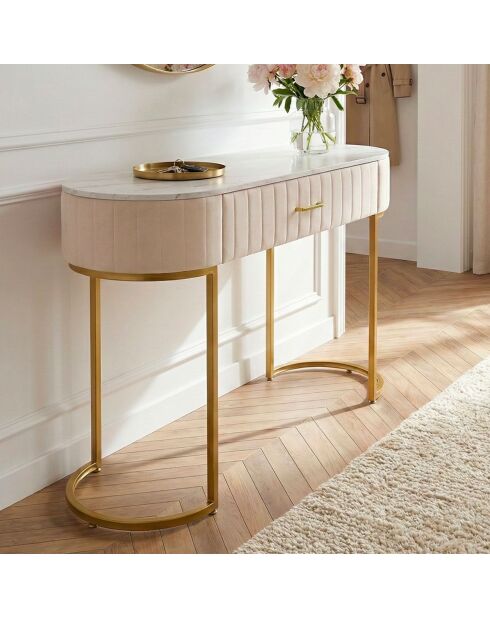 Coiffeuse paloma 1 tiroir velours beige - 120x43x75 cm