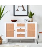 Buffet 3 tiroirs et 2 portes avec cannage dalgora blanc - 120x40x80 cm