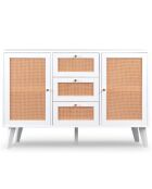 Buffet 3 tiroirs et 2 portes avec cannage dalgora blanc - 120x40x80 cm