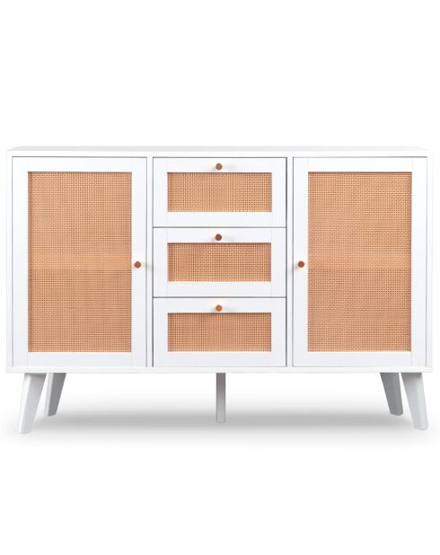 Buffet 3 tiroirs et 2 portes avec cannage dalgora blanc - 120x40x80 cm