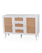 Buffet 3 tiroirs et 2 portes avec cannage dalgora blanc - 120x40x80 cm