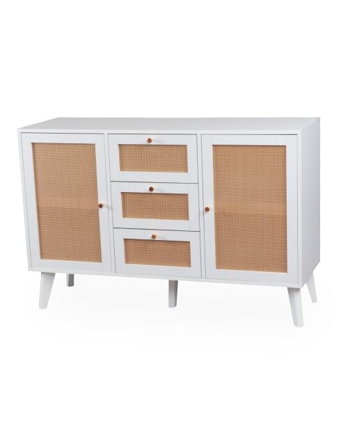 Buffet 3 tiroirs et 2 portes avec cannage dalgora blanc - 120x40x80 cm