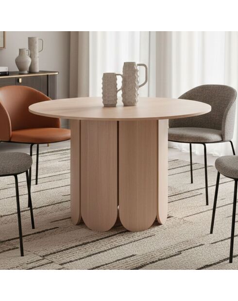 Ausziehbarer runder Tisch Tulipa im Japandi-Stil mit integrierten Verlängerungen - helles Holz - 110x110x76 cm