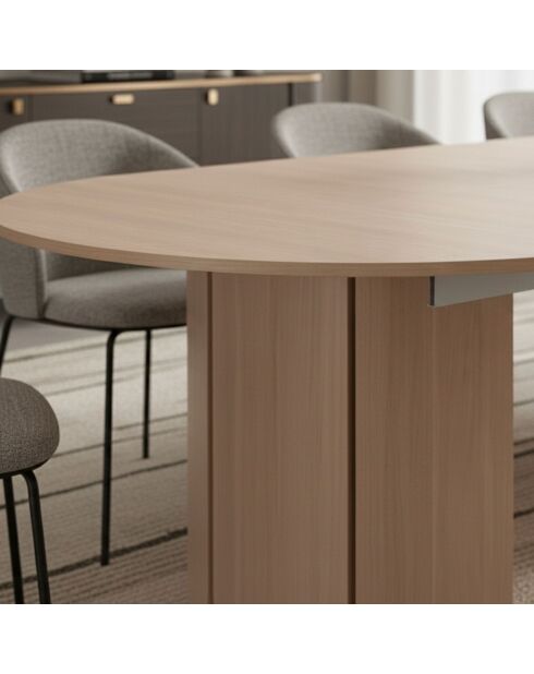 Ausziehbarer runder Tisch Tulipa im Japandi-Stil mit integrierten Verlängerungen - helles Holz - 110x110x76 cm