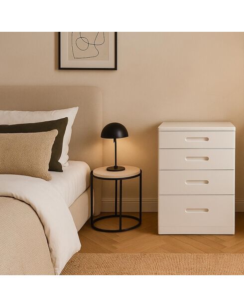 Coiffeuse compacte avec miroir led tiroir et pouf intégré germina blanche - 48x50x80 cm