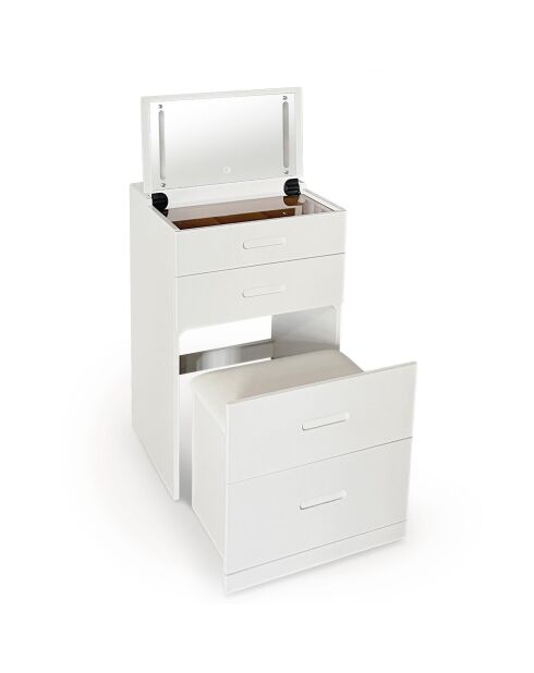 Coiffeuse compacte avec miroir led tiroir et pouf intégré germina blanche - 48x50x80 cm