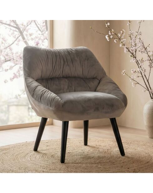 Fauteuil moderne et confortable Patrick en velours gris - 71x73x74 cm
