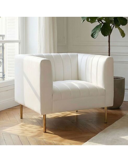 Fauteuil moderne à coutures verticales Sacramento simili blanc - 84x76x72 cm