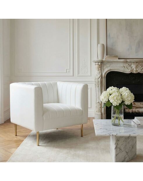 Fauteuil moderne à coutures verticales Sacramento simili blanc - 84x76x72 cm