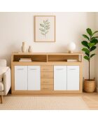Buffet contemporain 4 portes et 4 tiroirs Lunata bois sonoma et blanc - 190x32x95 cm