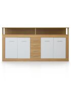 Buffet contemporain 4 portes et 4 tiroirs Lunata bois sonoma et blanc - 190x32x95 cm