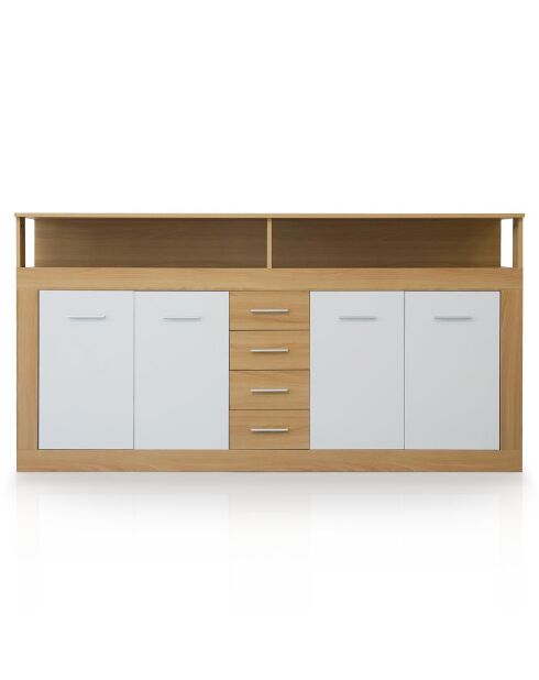 Buffet contemporain 4 portes et 4 tiroirs Lunata bois sonoma et blanc - 190x32x95 cm