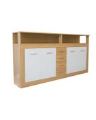 Buffet contemporain 4 portes et 4 tiroirs Lunata bois sonoma et blanc - 190x32x95 cm