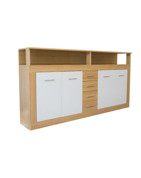Buffet contemporain 4 portes et 4 tiroirs Lunata bois sonoma et blanc - 190x32x95 cm