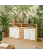 Buffet contemporain 4 portes et 4 tiroirs Lunata bois sonoma et blanc - 190x32x95 cm