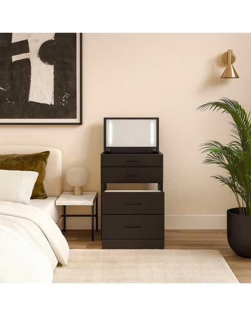 Coiffeuse compacte avec miroir led tiroir et pouf intégré germina noire - 48x50x80 cm