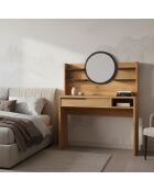 Coiffeuse à tiroir avec étagères et miroir rond onara bois et grise - 100x44 4x119 5 cm