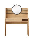 Coiffeuse à tiroir avec étagères et miroir rond onara bois et grise - 100x44 4x119 5 cm