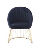 Chaise design avec dossier arrondi effet drapé pralion pied doré et tissu noir - 61,5x62x84 cm