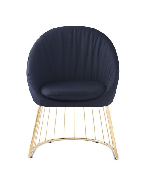 Chaise design avec dossier arrondi effet drapé pralion pied doré et tissu noir - 61,5x62x84 cm