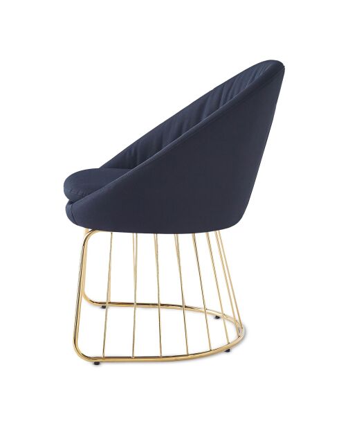 Chaise design avec dossier arrondi effet drapé pralion pied doré et tissu noir - 61,5x62x84 cm