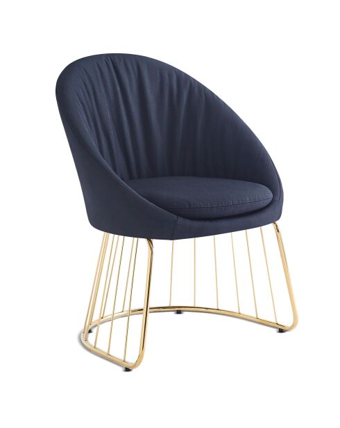 Chaise design avec dossier arrondi effet drapé pralion pied doré et tissu noir - 61,5x62x84 cm