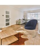 Chaise design avec dossier arrondi effet drapé pralion pied doré et tissu noir - 61,5x62x84 cm