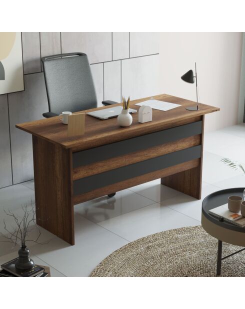 Busymo zeitgenössischer Schreibtisch aus dunkler Eiche und Grau - 140x60x73 8 cm