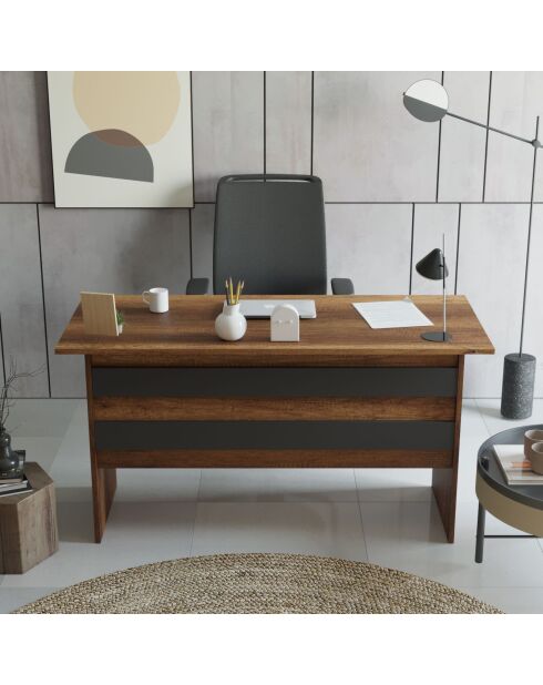 Busymo zeitgenössischer Schreibtisch aus dunkler Eiche und Grau - 140x60x73 8 cm