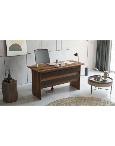 Busymo zeitgenössischer Schreibtisch aus dunkler Eiche und Grau - 140x60x73 8 cm
