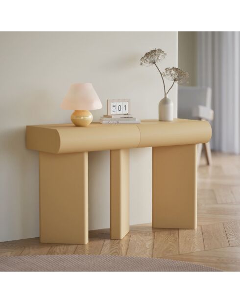 Consolle di design a 2 cassetti con gambe inclinate Mezade beige - 121x38x75 cm