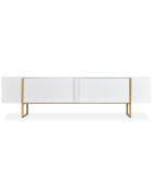 Mueble de TV moderno con 2 puertas Valmain de metal blanco/dorado - 180x30x50 cm