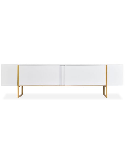 Mueble de TV moderno con 2 puertas Valmain de metal blanco/dorado - 180x30x50 cm