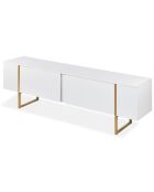 Mueble de TV moderno con 2 puertas Valmain de metal blanco/dorado - 180x30x50 cm
