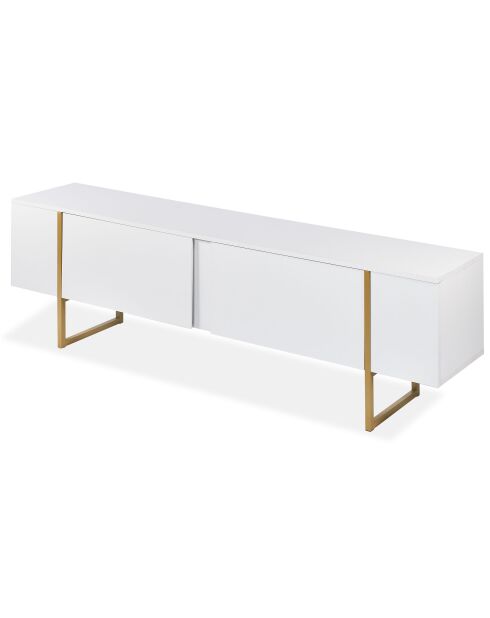Mueble de TV moderno con 2 puertas Valmain de metal blanco/dorado - 180x30x50 cm