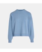 Sean sweater met losse doos, losse stof van wol en kasjmier, middenblauw