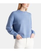 Sean sweater met losse doos, losse stof van wol en kasjmier, middenblauw