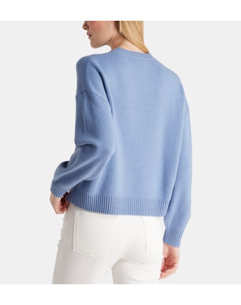 Sean sweater met losse doos, losse stof van wol en kasjmier, middenblauw