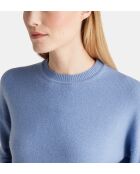 Sean sweater met losse doos, losse stof van wol en kasjmier, middenblauw