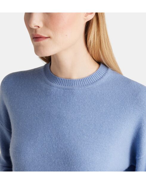 Sean sweater met losse doos, losse stof van wol en kasjmier, middenblauw