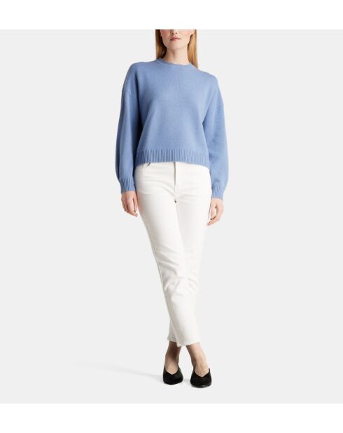 Sean sweater met losse doos, losse stof van wol en kasjmier, middenblauw