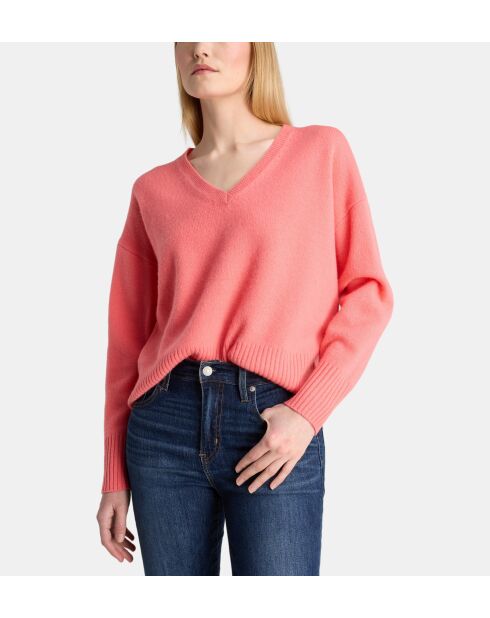 Pullover dritto in lana di Ceylon e cashmere color corallo