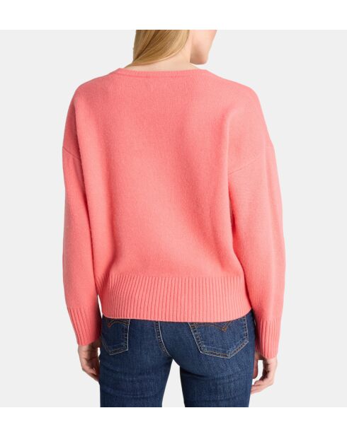 Pullover dritto in lana di Ceylon e cashmere color corallo