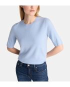 Difi hellblauer Kaschmirpullover mit kurzen Ärmeln