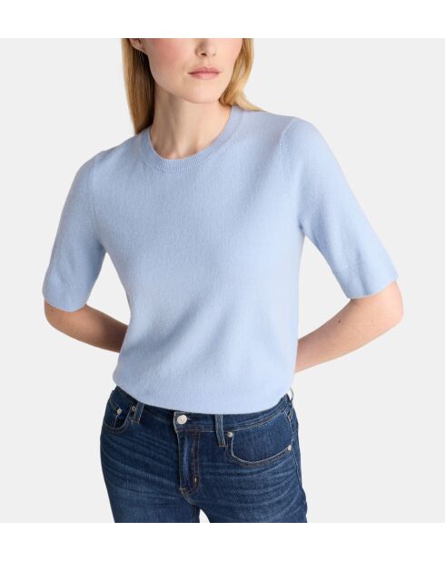 Difi hellblauer Kaschmirpullover mit kurzen Ärmeln