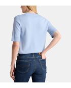 Difi hellblauer Kaschmirpullover mit kurzen Ärmeln