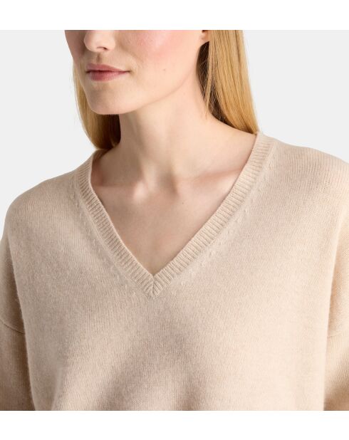 Lichtbeige rechte trui van Ceylanwol en kasjmier