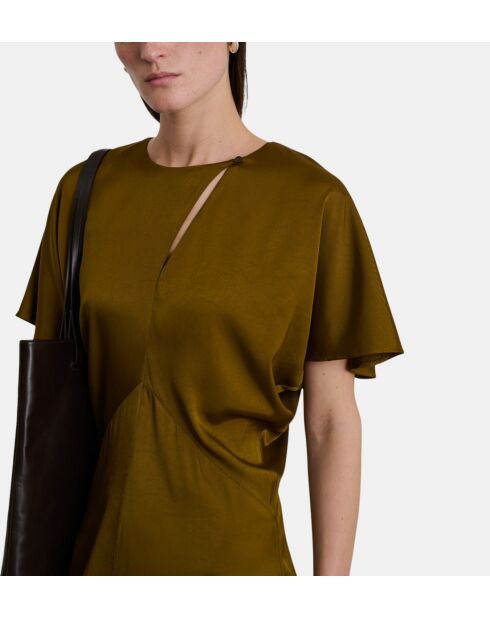 Langes Kleid Ella aus bronzefarbenem, fließendem Twill