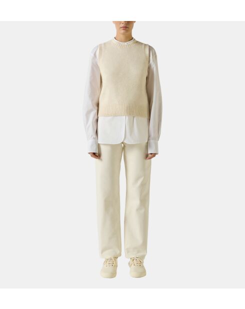 Ecrufarbener gerader Pullover Namaste